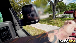 Penelope Kay is getting picked up outdoors