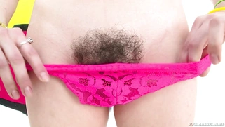 Kasey Warner shows us her small tits, spreads ass cheeks and reveals hairy bush