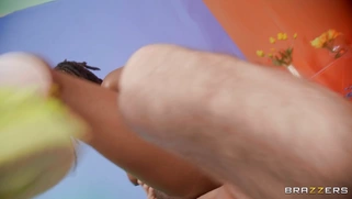 Ebony Hazel Grace rides and sucks the hard white dick