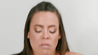 Busty Luna Star slides her shaved pussy on the hard rod