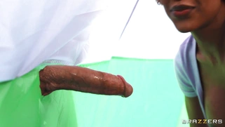 Demi Sutra and Gia Derza suck cock and lick balls in the tent