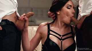 Nataly Gold is sucking Raul Costa and Josh Jo's cocks