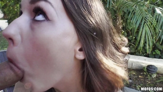 Nasty teen slut Madi Meadows sucks cock outdoors