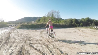 Huge breasted Euro slut Katerina gets naked and rides her bike