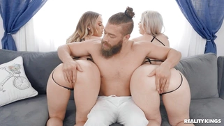 Kay Carter and Anna Clouds are sucking Xander Corvus' cock