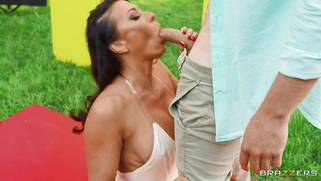 Rachel Starr on her knees is sucking Van Wylde's cock