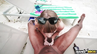 Angel Youngs is sucking the huge black shaft in POV