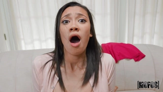 Busty Madi Laine rides the hard prick with her shaved twat