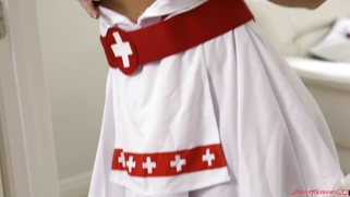 Blonde Kenna James is posing in nurse uniform