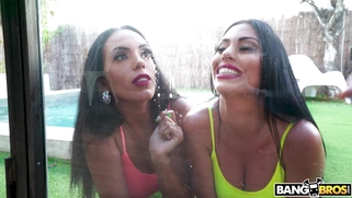 Katrina Moreno and Sapphire Lapiedra show off their asses poolside