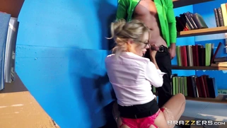 Horny librarian Courtney Taylor deepthroats the cock, performing sexy web cam session