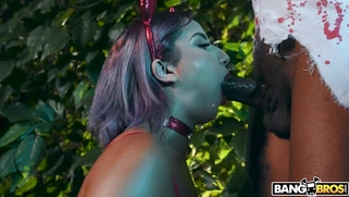 Roxie Sinner is sucking the enormous black dick outdoors