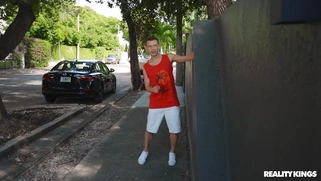 Aria Kai is playing with the dildo outdoors