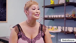 Busty stepmother licks stepdaughter in shop