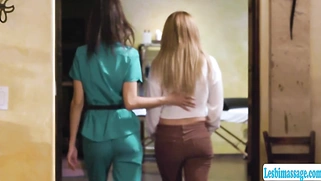 Latina masseuse fingers her clients pussy