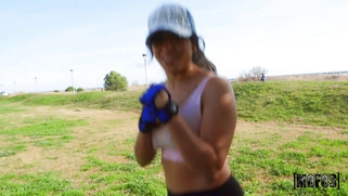 Amy Amor is sucking the cock in POV outdoors