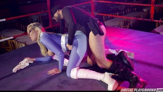 Big titted blonde Lexi Lowe in sexy white boots gets dogged