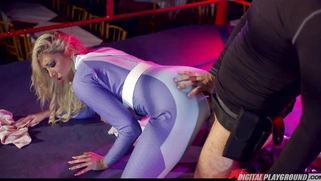 Big titted blonde Lexi Lowe in sexy white boots gets dogged