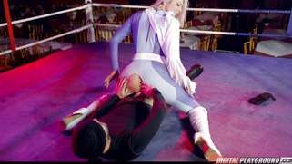 Big butt British blonde Lexi Lowe rides cock in the ring