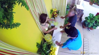 Lemonade girl Dani Daniels serves to customers while Jessy plays with her pussy
