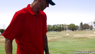 Karla Kush teasing her golf instructor with her short skirt