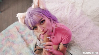 Leah Meow is sucking the thick cock in POV