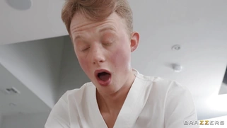 Simone Richards is sucking Jimmy Michaels' cock on the table