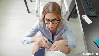 Zlata Shine in glasses is sucking cock in POV