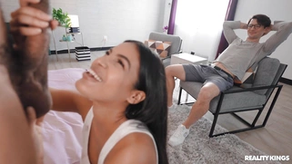 Latina Maya Farrell is sucking Ricky Johnson's black dick