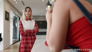 Kay Carter in ripped jeans gets fucked by Musa Phoenix standing