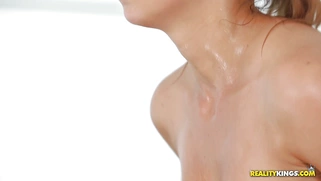 Katerina's 34EE natural juggs bounce all around the room as she rides the cock