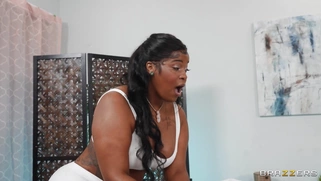 Jayla Page is sucking Jimmy Michaels' cock on massage table