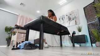 Jayla Page is sucking Jimmy Michaels' cock on massage table