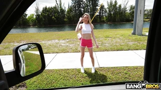 Sweet Sophia is getting picked up outdoors