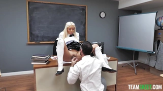 Gia Dibella gets her pussy licked by Brock Cooper on the desk