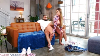 Busty Kali Roses rides black cock with her shaved pussy