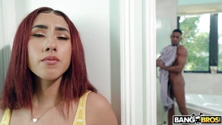 Kira Perez is sucking enormous black dick in the bathroom