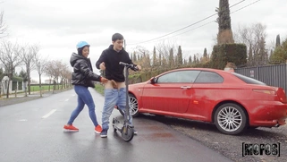 Megan Fiore is jerking Jordi's cock outdoors