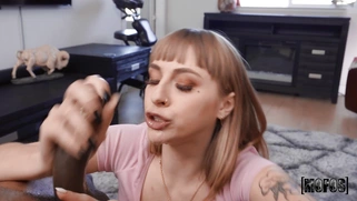 Angel Youngs is sucking black monster cock in POV