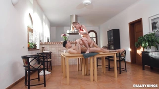 Alexa Flexy anally rides hard rod on the kitchen table