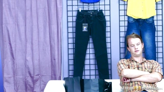 AJ Applegate sucks giant cock through the hole in the wall