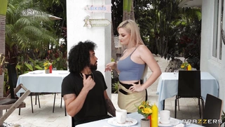 Blake Blossom is sucking black cock and licking balls