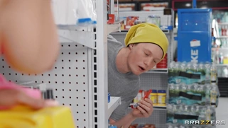 Jordyn Falls is licking Gaby Ortega's pussy in the store