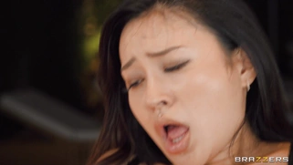 Busty Rae Lil Black rides hard cock with her shaved pussy