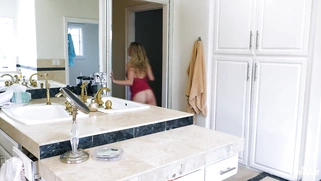 Aubrey Sinclair is sucking cock on the stairs