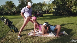 Jade Amber is sucking cock being fucked by Adria Rae