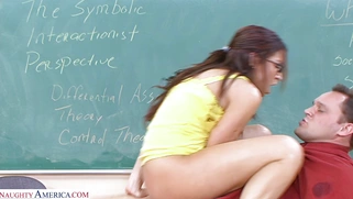 Ann Marie Rios gets facialed after riding cock on the desk