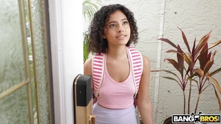 Dani Diaz on her knees is sucking GI Joey's cock