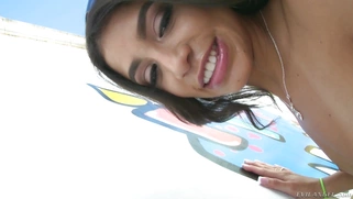 Sassy doll Veronica Rodriguez spreading her taut ass cheeks