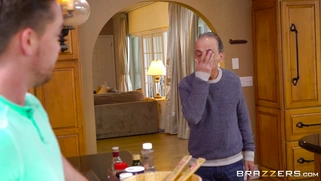 Reagan Foxx almost caught by her older hubby, sucking her stepson's cock